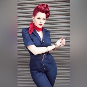 Uk16 USA12 Collectif Jumpsuit denim slight stretch